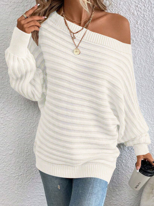 Striped batwing sleeve pullover knitted sweater