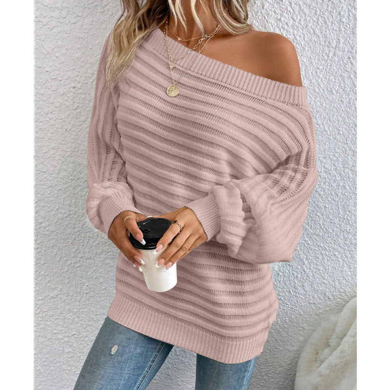 Striped batwing sleeve pullover knitted sweater