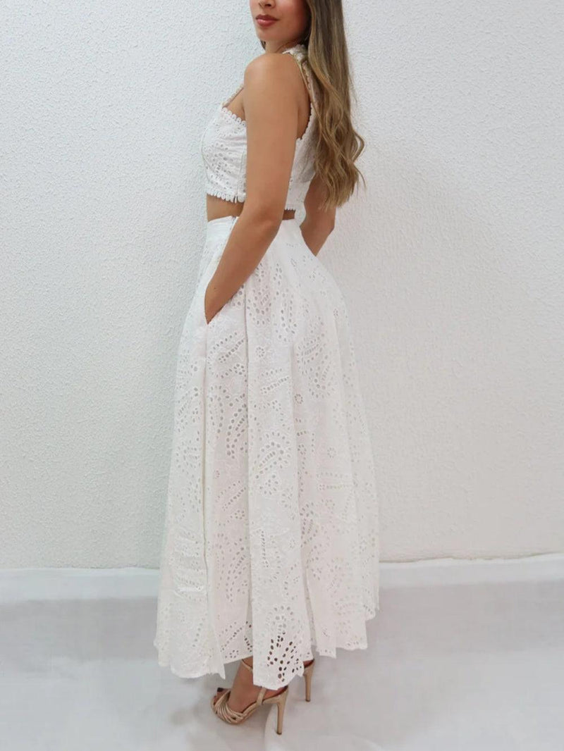 Cashew flower textured long skirt suit