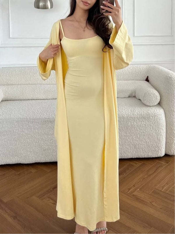 Sleeveless suspender hip dress long cardigan set