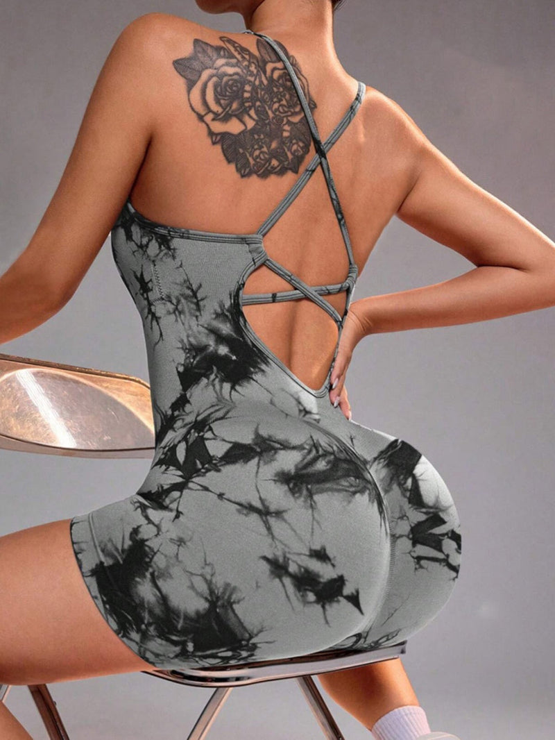 Marble Print Quick-Drying Yoga Bodysuit
