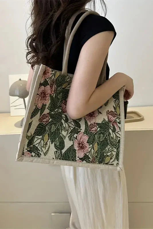 Bolsa de Yute con Estampado Floral y Diseño Ecológico - Perfecta para un Estilo Natural y Responsable