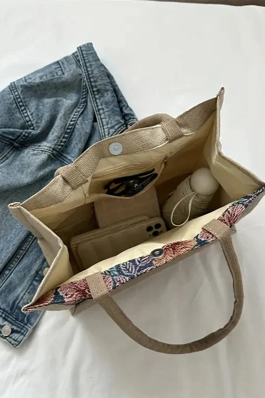 Bolsa de Yute con Estampado Floral y Diseño Ecológico - Perfecta para un Estilo Natural y Responsable