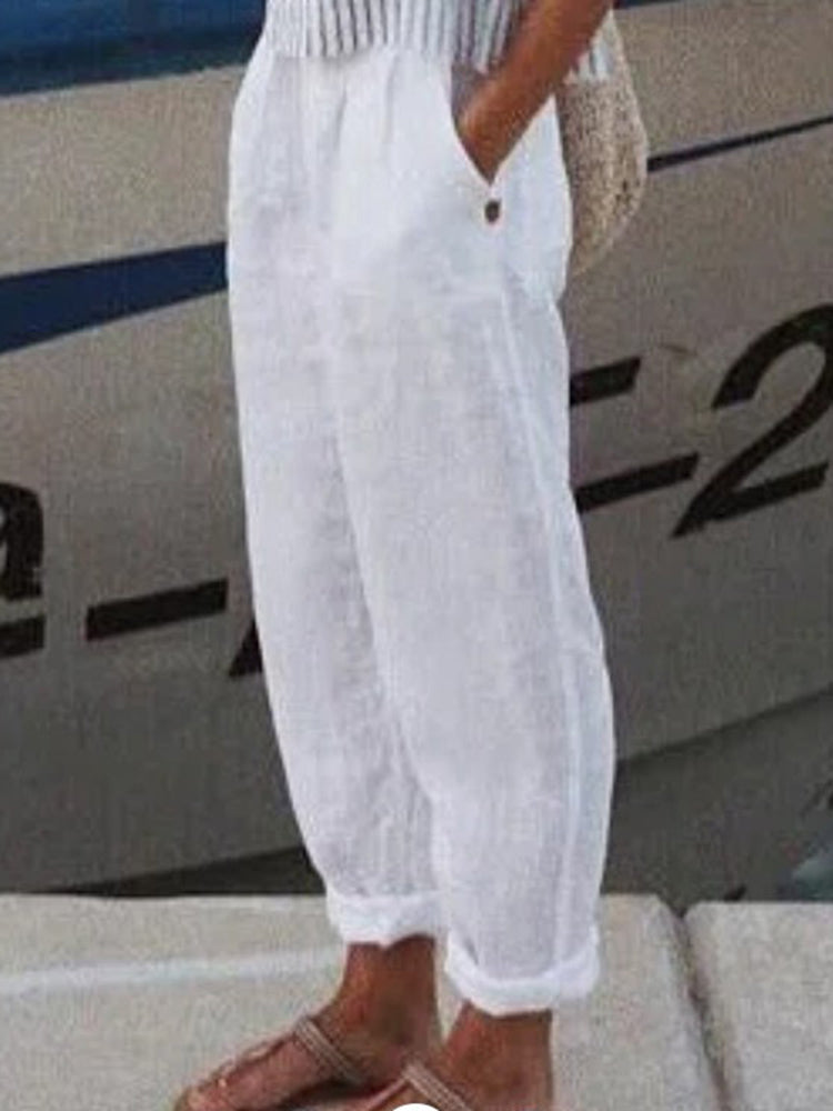 Cotton Linen Solid Color Casual Pants