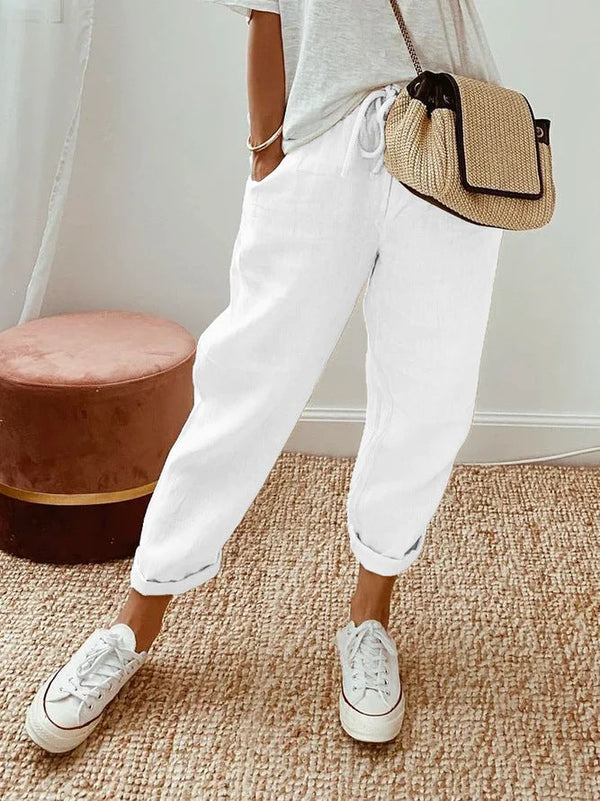 Solid Color Insert Pocket Drawstring Casual Pants