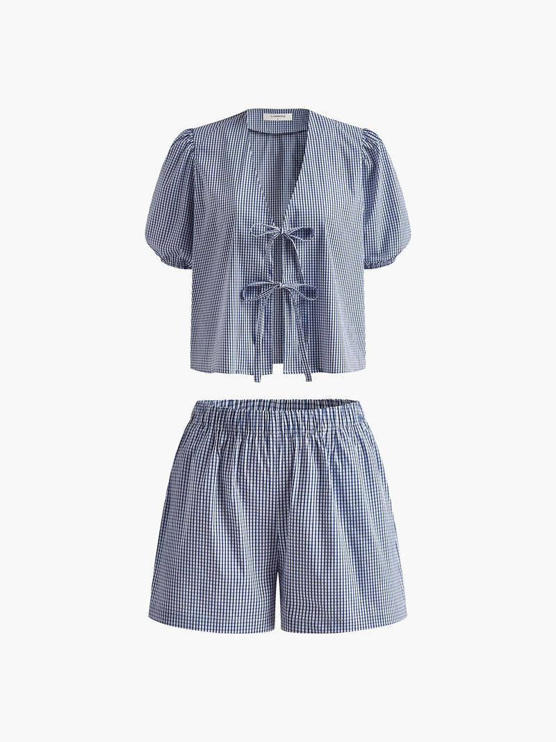 Plaid Lace Up Shorts Set