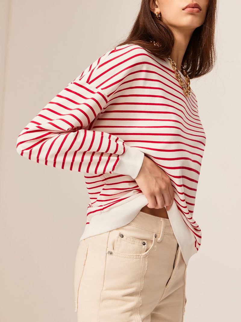Contrast Trim Striped Sweatshirt