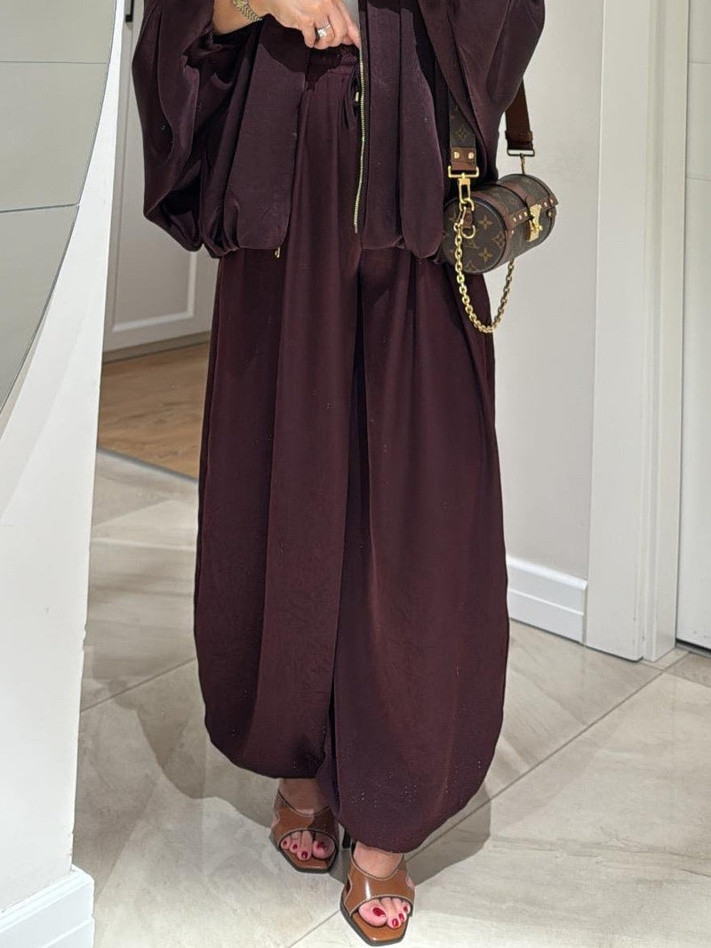 Brown Drawstring Wide-leg Casual Pants