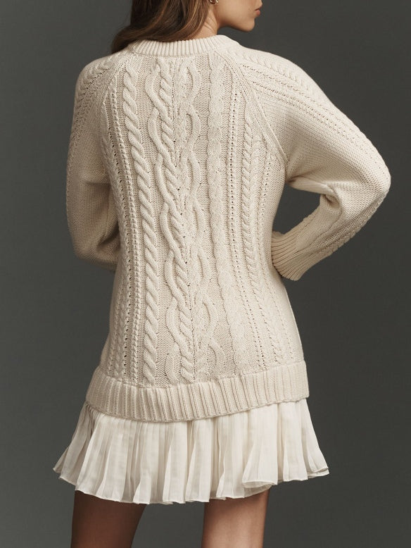 Ivory Cable-Knit Sweater Mini Dress