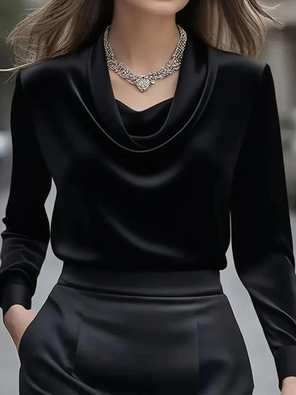 Elegant Solid Color Satin Collar Shirt