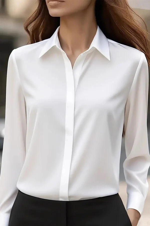 Satin Lapel Long-sleeved Casual Shirt