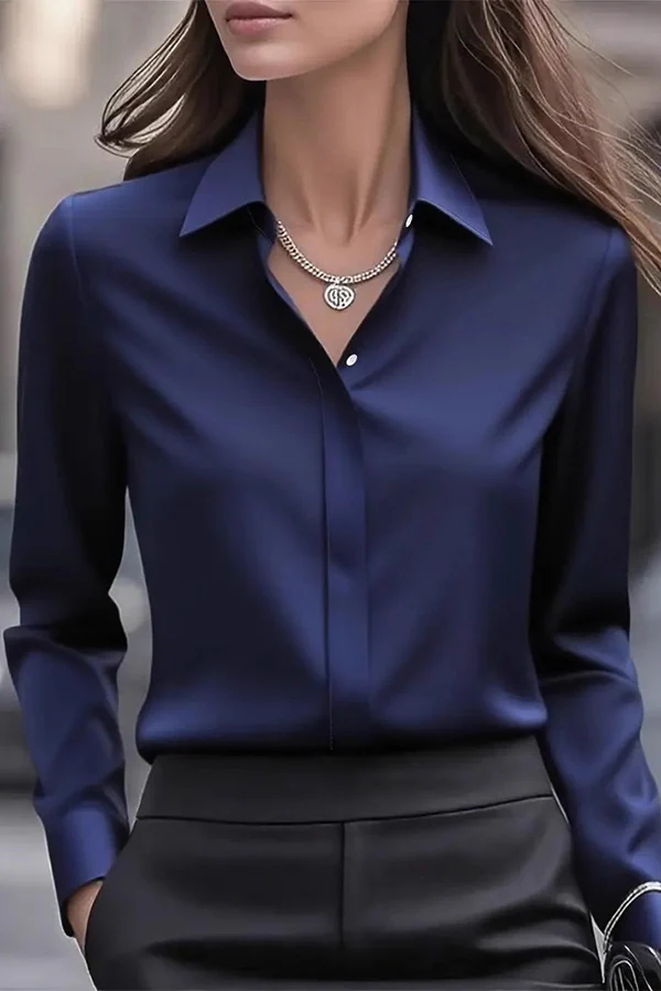 Satin Lapel Long-sleeved Casual Shirt