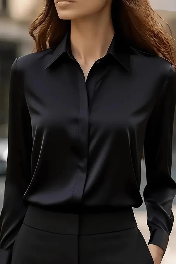 Satin Lapel Long-sleeved Casual Shirt