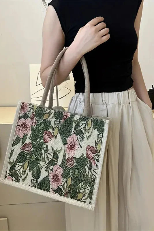 Bolsa de Yute con Estampado Floral y Diseño Ecológico - Perfecta para un Estilo Natural y Responsable