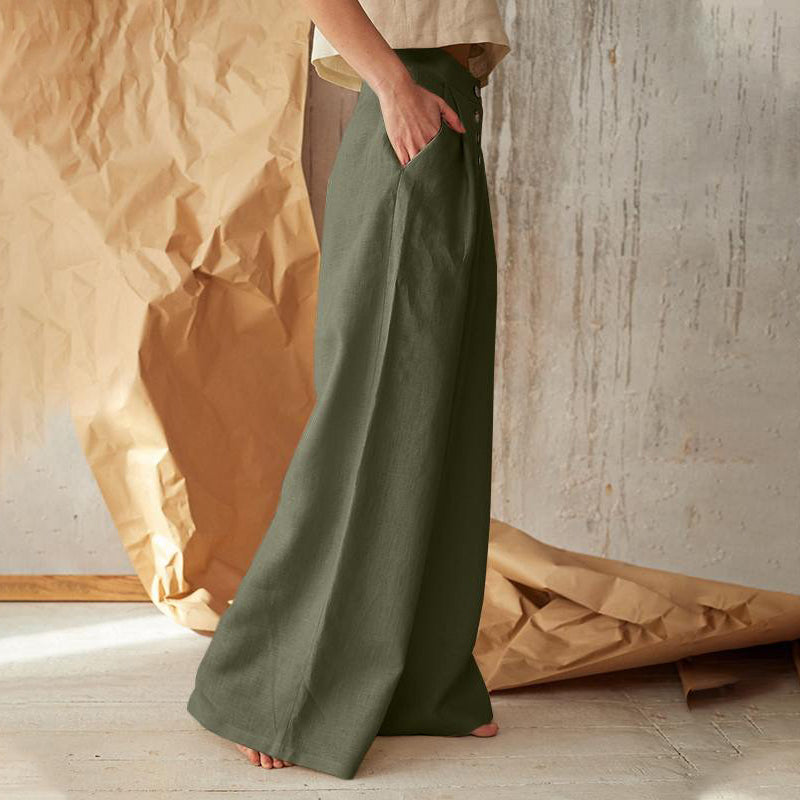 Vintage Plain Button Down Pocket Pants