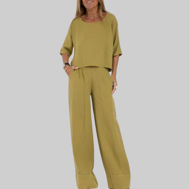 Alina | Conjunto de algodón y lino de dos piezas