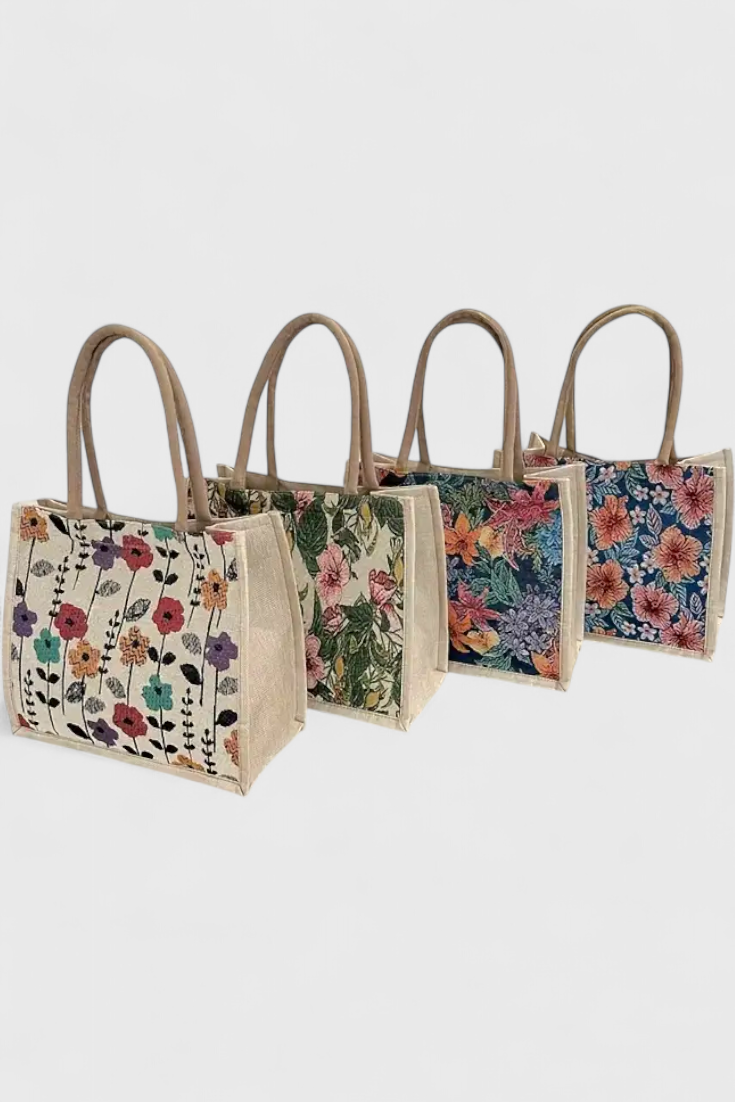 Bolsa de Yute con Estampado Floral y Diseño Ecológico - Perfecta para un Estilo Natural y Responsable