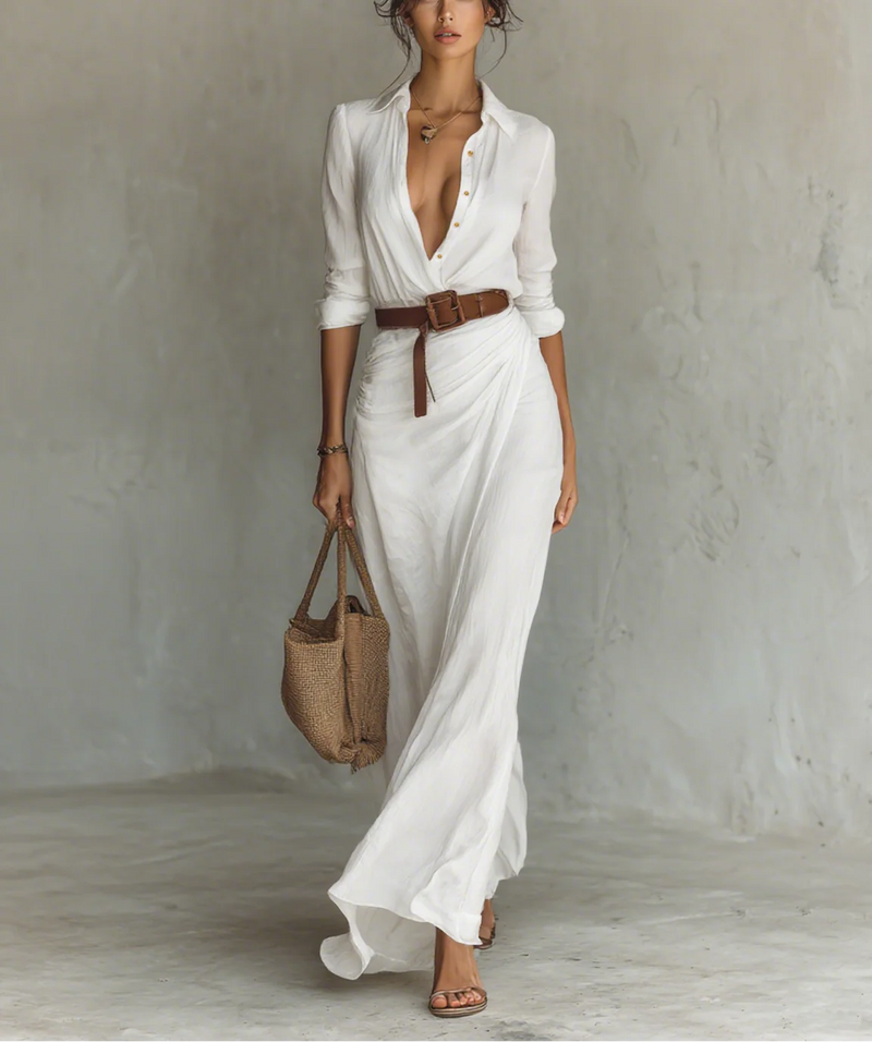 Nuria | Vestido Maxi Largo con Cuello Invertido