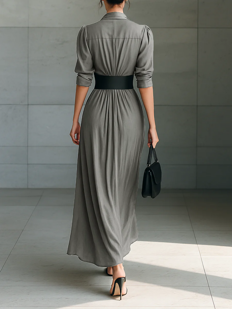 Susana | Vestido largo con cuello solapa y manga larga
