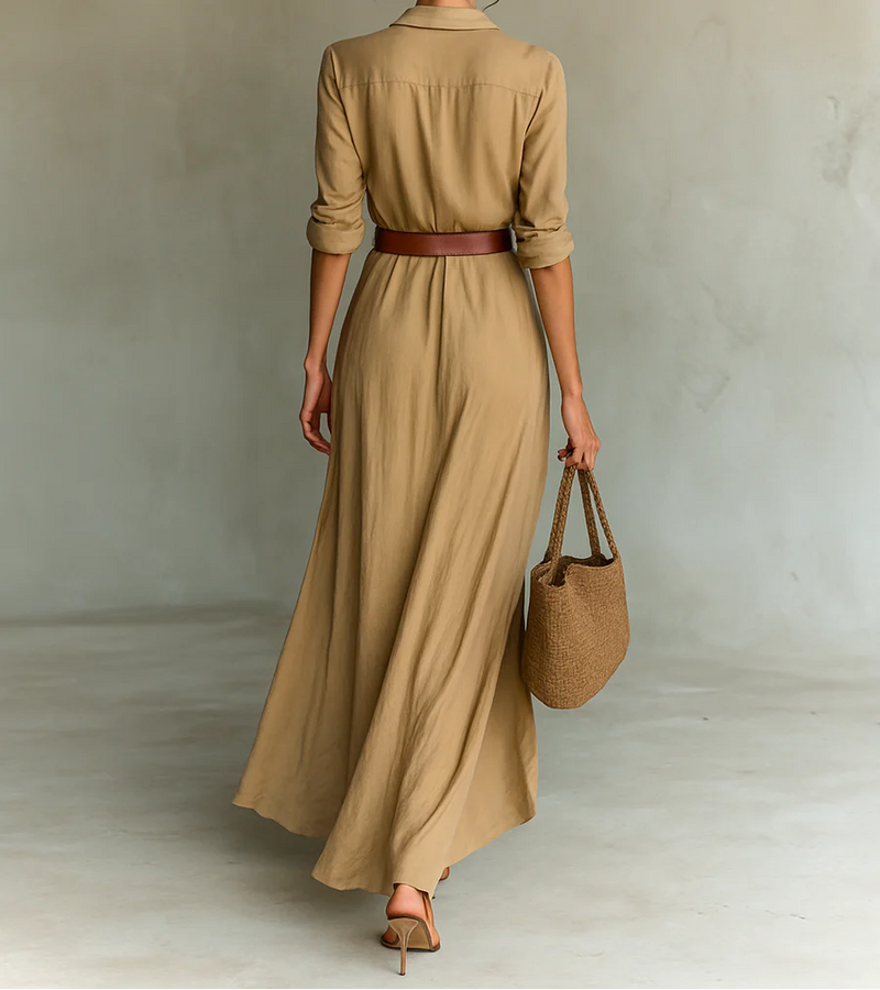 Nuria | Vestido Maxi Largo con Cuello Invertido