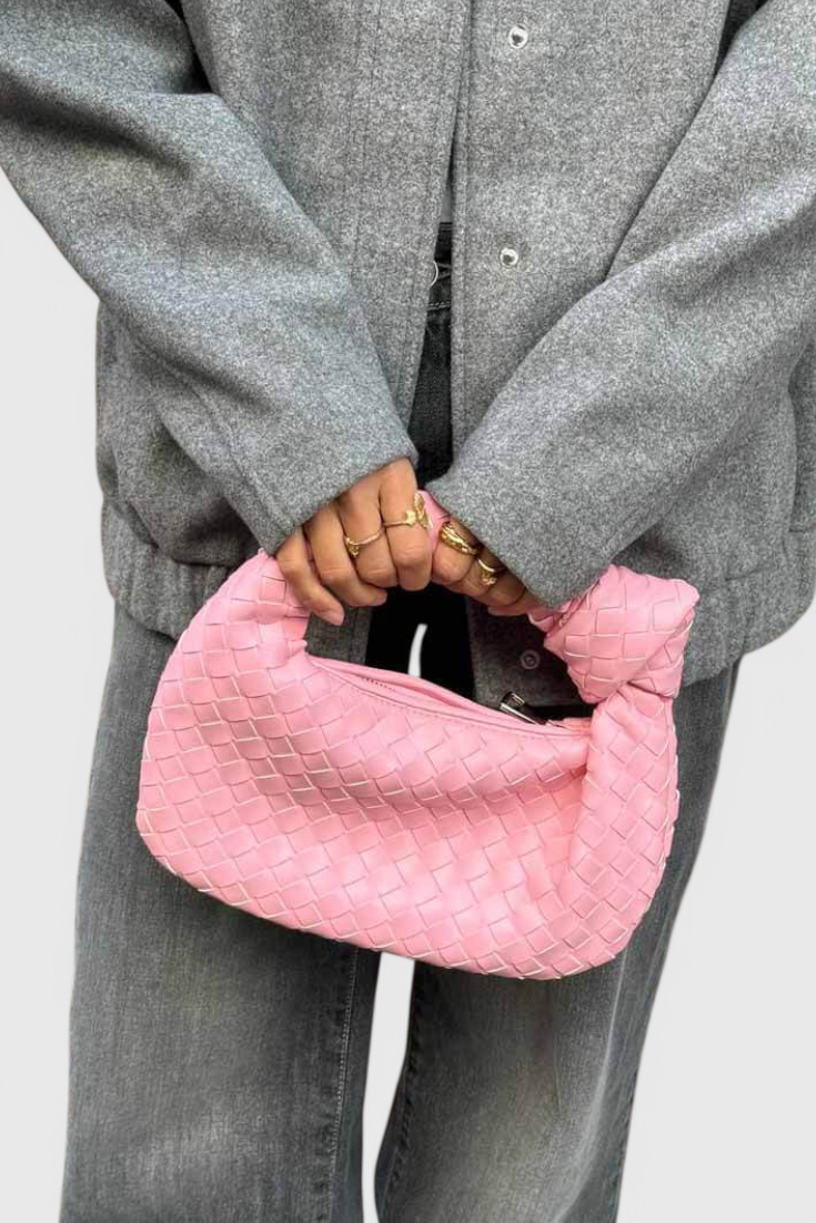 Bolso Satchel Compacto de Arenal de Salvia con Diseño Trenzado